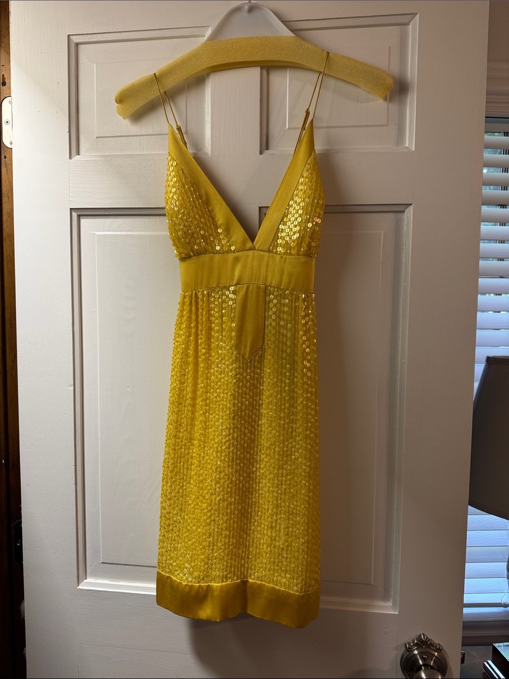 Aidan Mattox Yellow Sequin V-Neck Mini Dress